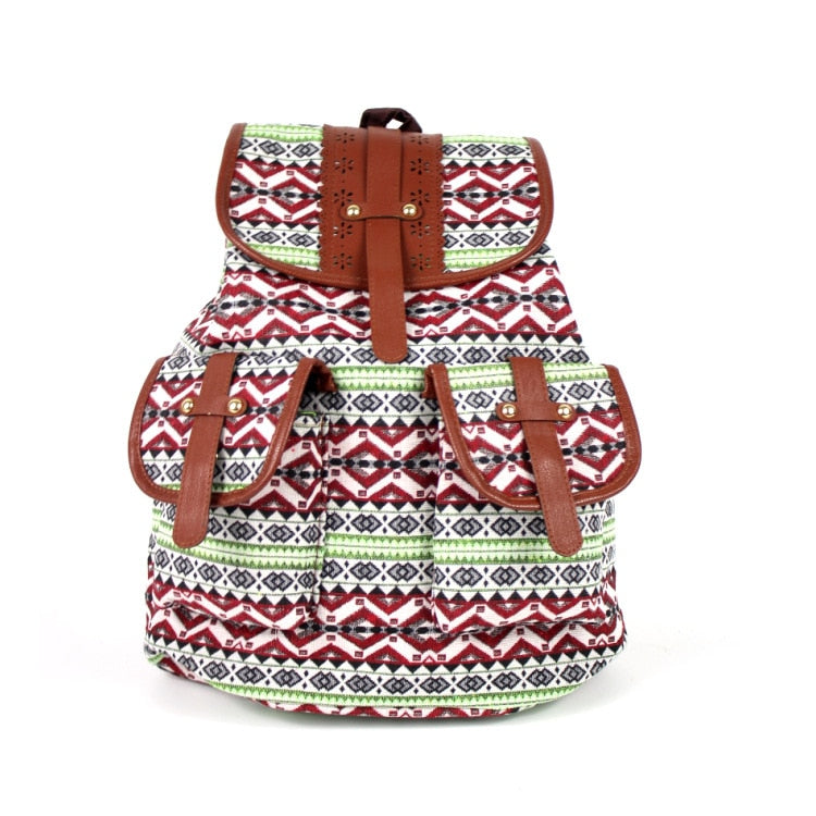 Boho Backpack Canvas Rucksack Faux Leather