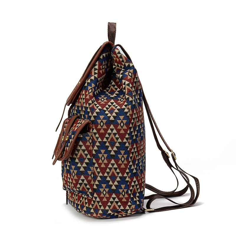 Boho Backpack Canvas Rucksack Faux Leather