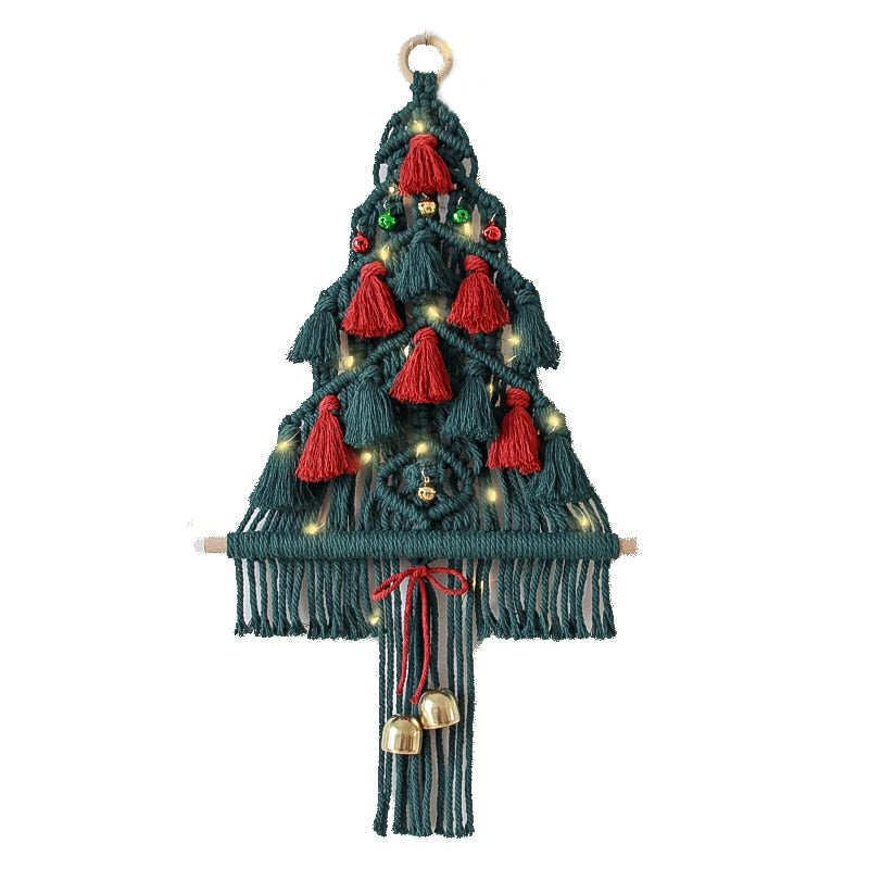Macrame Boho Christmas Tree Wall Hanging Tassels Bells