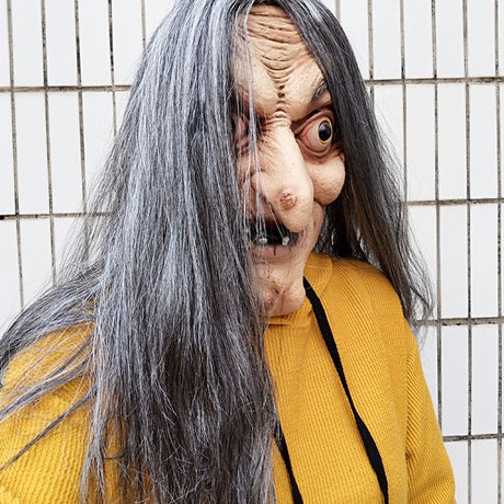 Scary Old Witch Mask Latex with Hair