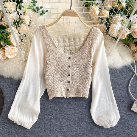 Not Ya Nana's Chiffon Sleeve Crochet Cotton Boho Blouse