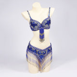 Belly Dancers Beaded Bra and Belt Set Belly Dance Costume Set with Bells