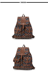Boho Backpack Canvas Rucksack Faux Leather