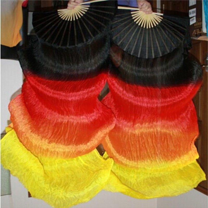 1Pair 100% Real Silk Dance Fan Gradient Stage Dance Silk Fans
