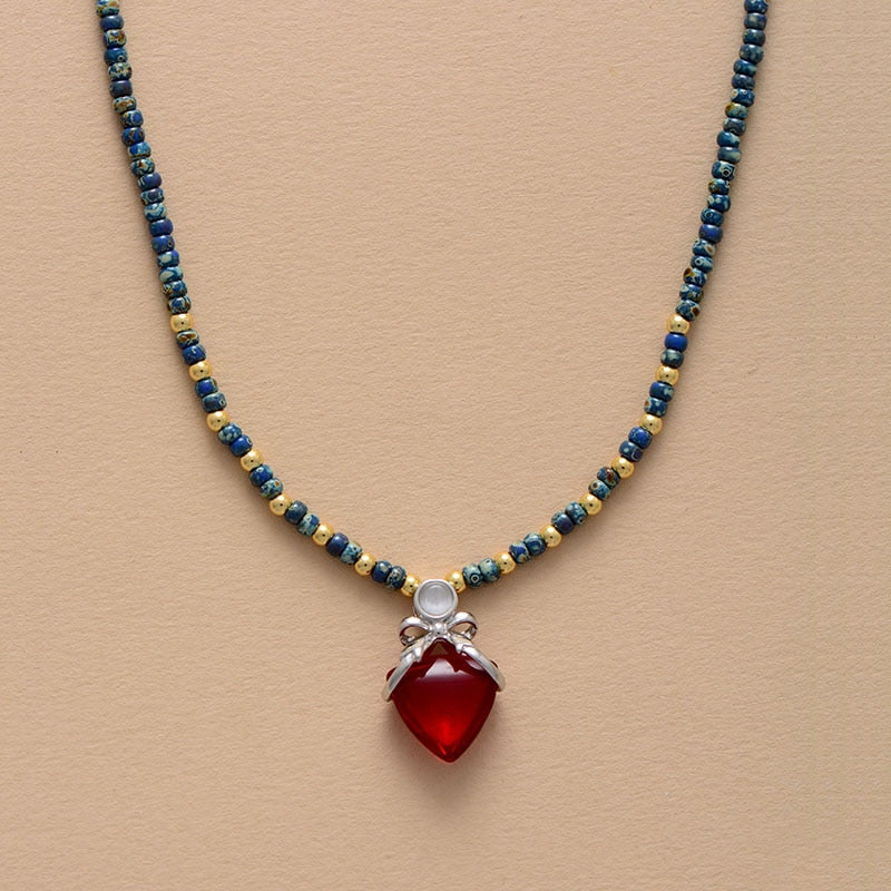 Horn Evil Eye Heart Pendant Glass Seed Beads Short Choker Necklaces