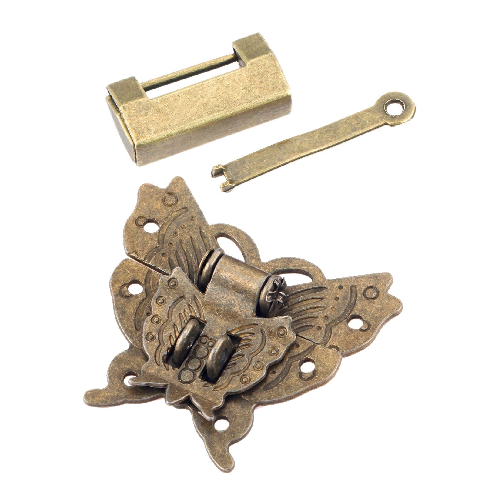 Bronze Butterfly Latch Hasp and Padlock for Treasure Chests