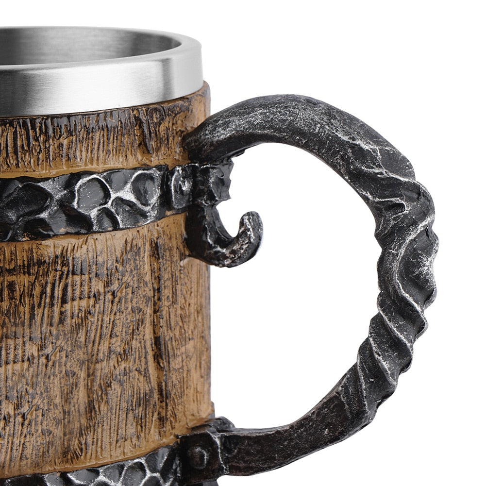 Medieval Wooden Beer Barrel Style Beer Mugs Double Wall Insulated