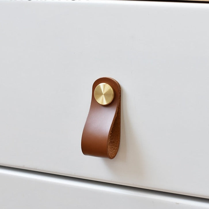 Brass and Italian Vegetable Leather Cabinet Drawer Pulls Furniture Handles