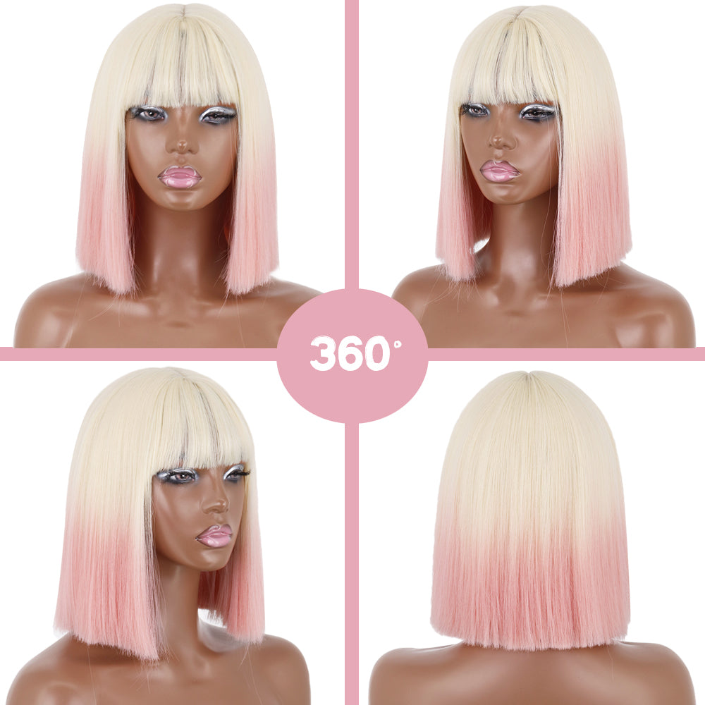 Short Straight Wigs with Bangs