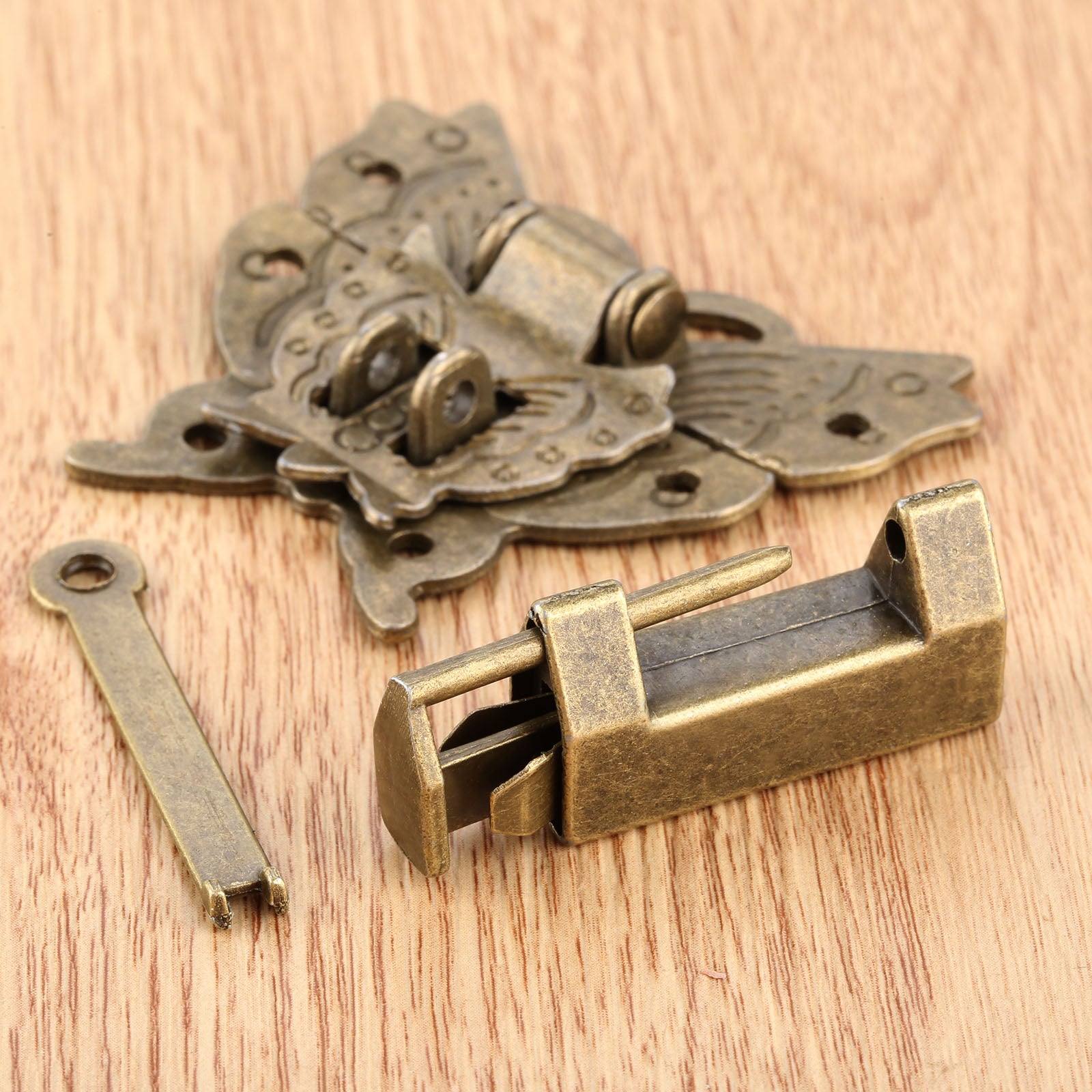 Bronze Butterfly Latch Hasp and Padlock for Treasure Chests