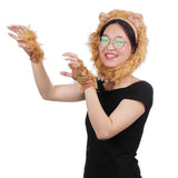Lion Plush Ears Headband Tail and Paws Set Halloween Costume for Adults and Kids