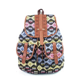 Boho Backpack Canvas Rucksack Faux Leather