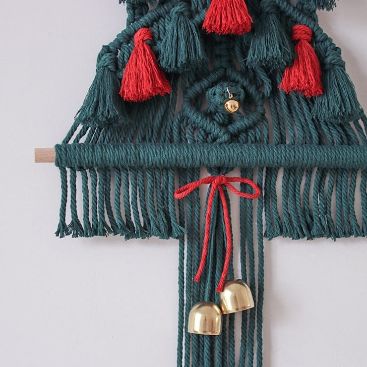 Macrame Boho Christmas Tree Wall Hanging Tassels Bells