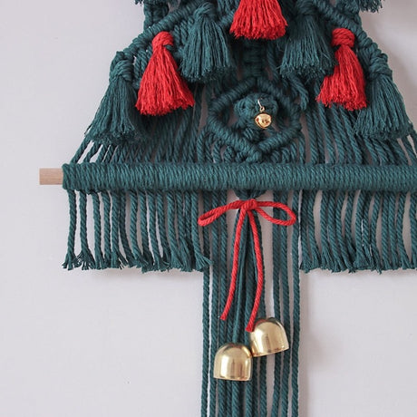 Macrame Boho Christmas Tree Wall Hanging Tassels Bells
