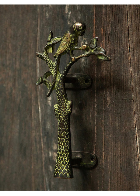 Parrot in a Tree Brass Door Pull Handmade Hardware