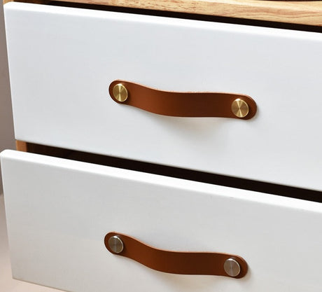 Brass and Italian Vegetable Leather Cabinet Drawer Pulls Furniture Handles