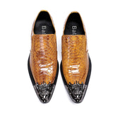 Caramel Croc Rock Mens Metal Tip Genuine Leather Dress Shoes