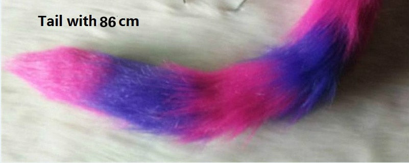 The Cheshire Cat Ears Plush Tail Pink and Purple Cat Halloween Cosplay Props Furries Costume