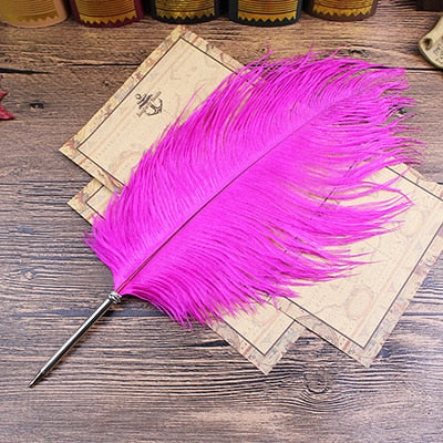 Ostrich Feather Quill Ballpoint Pen 11 Colours