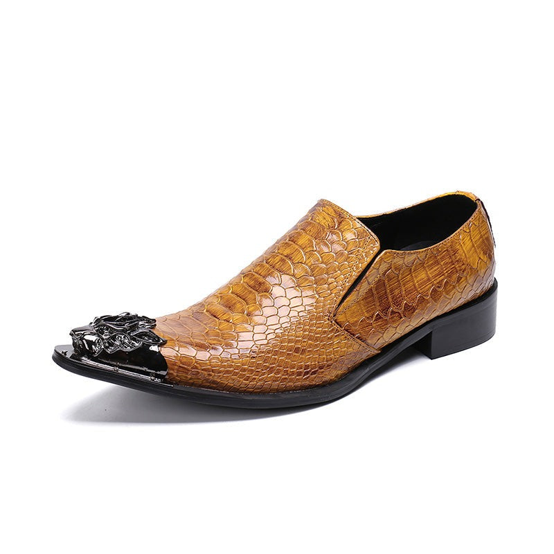 Caramel Croc Rock Mens Metal Tip Genuine Leather Dress Shoes