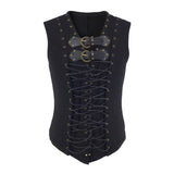 Steampunk Pirate Vest Black Leather Lace Up Sleeveless Top