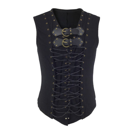 Steampunk Pirate Vest Black Leather Lace Up Sleeveless Top
