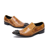 Caramel Croc Rock Mens Metal Tip Genuine Leather Dress Shoes