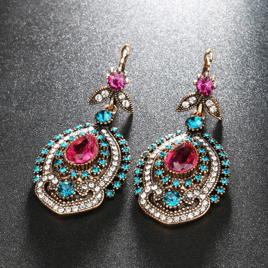 Pink & Blue Crystal Turkish Jewellery Sets Earrings Necklace Ring