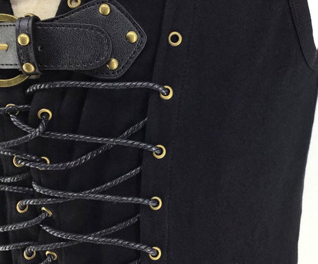 Steampunk Pirate Vest Black Leather Lace Up Sleeveless Top