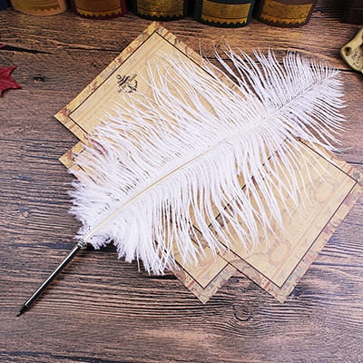 Ostrich Feather Quill Ballpoint Pen 11 Colours