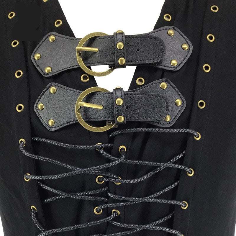 Steampunk Pirate Vest Black Leather Lace Up Sleeveless Top