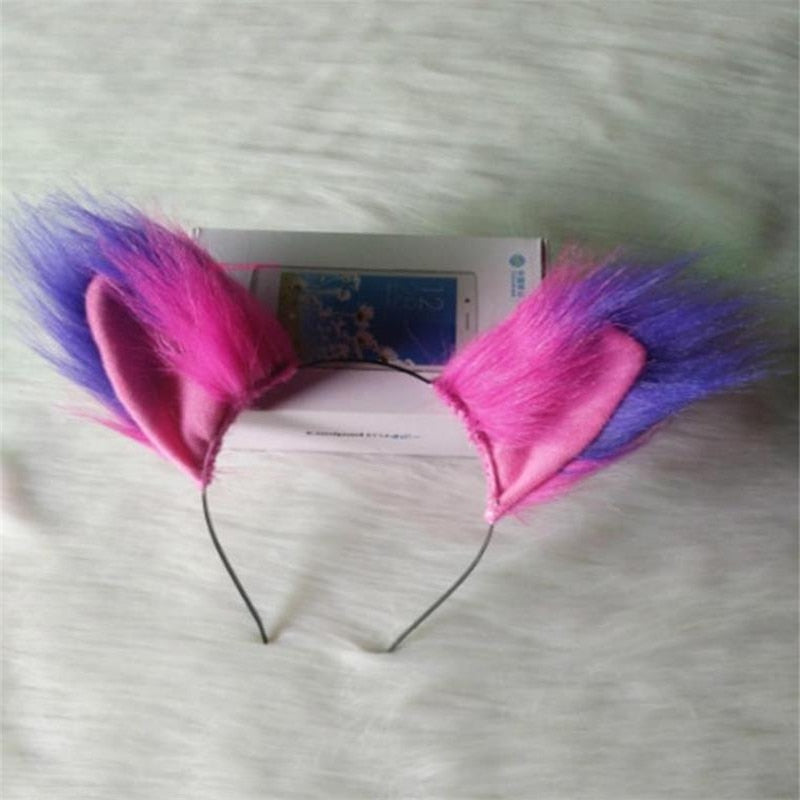 The Cheshire Cat Ears Plush Tail Pink and Purple Cat Halloween Cosplay Props Furries Costume