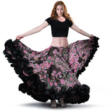 Black Floral Belly Dance Chiffon Gypsy Flamenco Skirt