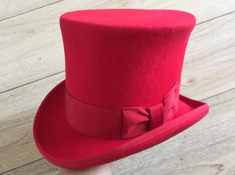 Tall Red Top Hat 18cm Wool Felt