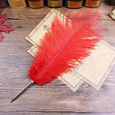 Ostrich Feather Quill Ballpoint Pen 11 Colours