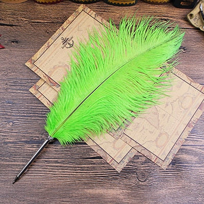 Ostrich Feather Quill Ballpoint Pen 11 Colours