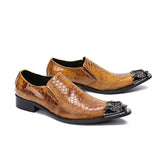 Caramel Croc Rock Mens Metal Tip Genuine Leather Dress Shoes
