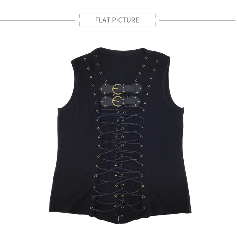 Steampunk Pirate Vest Black Leather Lace Up Sleeveless Top