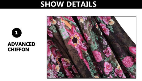 Black Floral Belly Dance Chiffon Gypsy Flamenco Skirt