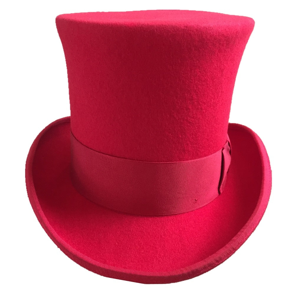 Tall Red Top Hat 18cm Wool Felt