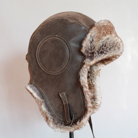 Winter Pilot Aviator Bomber Trapper Hat Faux Fur Leather Snow Cap with Ear Flaps