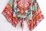 Boho Vintage Floral Print Short Kimono Wrap Tops
