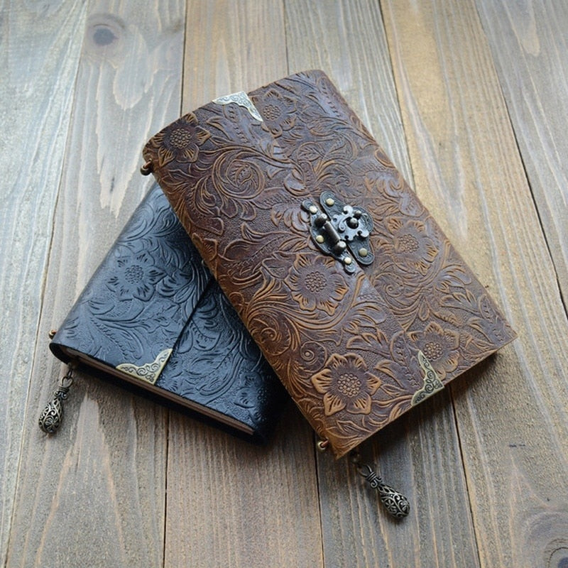 Lock and Key Embossed Pattern Faux Leather Notebook
