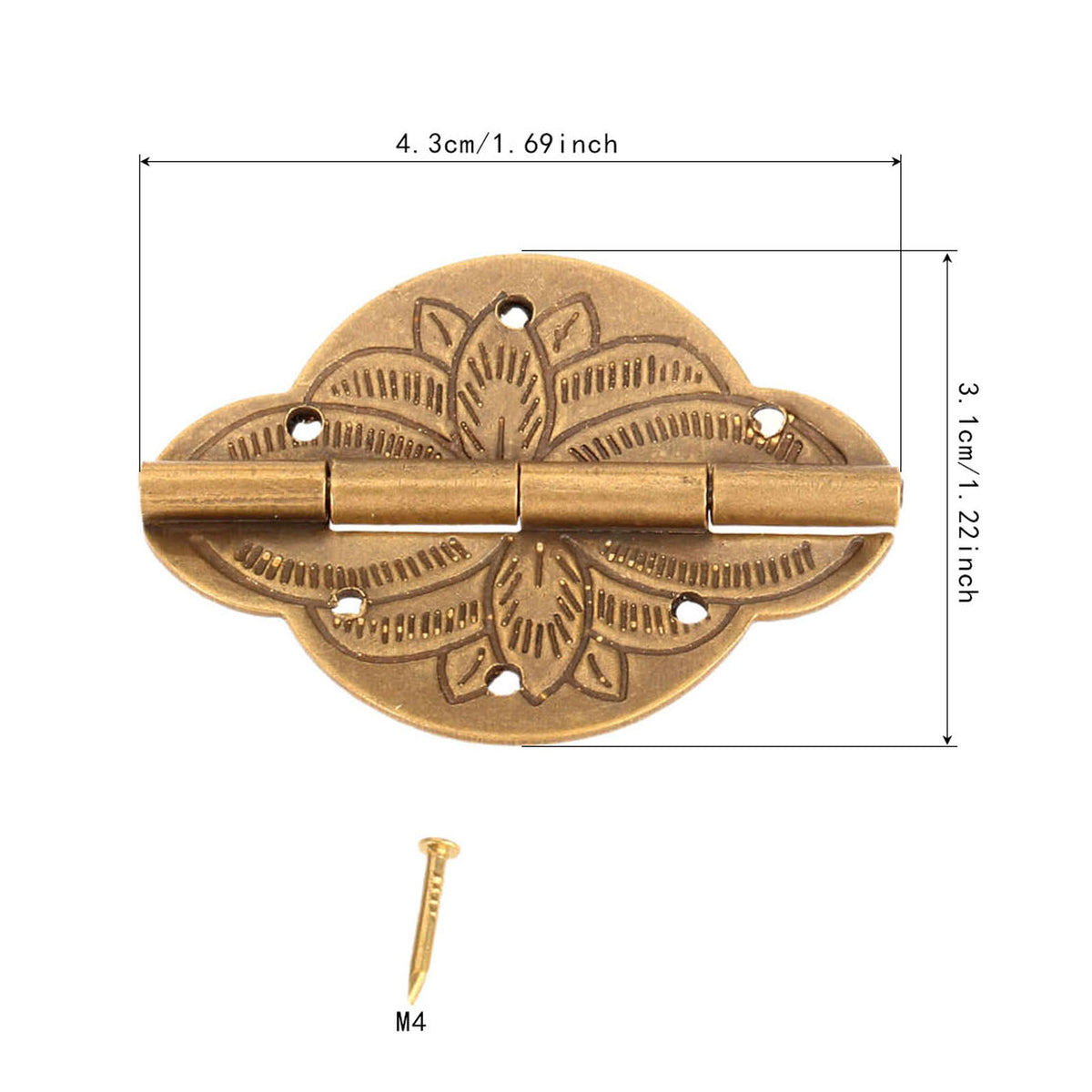 2Pcs Brass Hinges Cabinet Cupboard Door Treasure Box Decorative Hinges