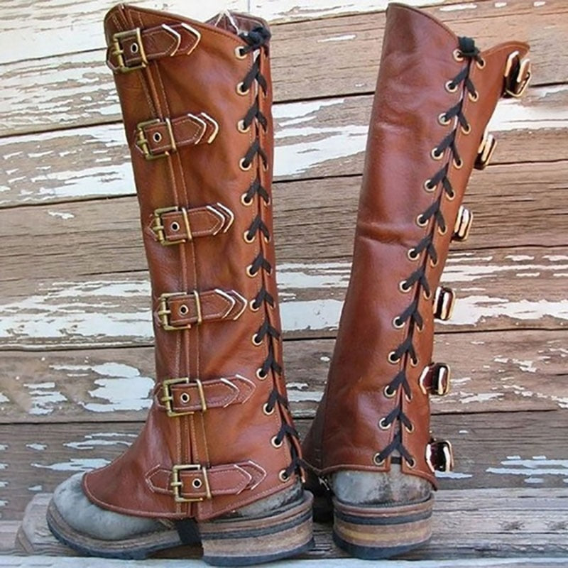 Medieval Armour Half Chaps Lace Up Buckle Shoes Boots Covers Men Women LARP
