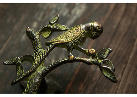 Parrot in a Tree Brass Door Pull Handmade Hardware
