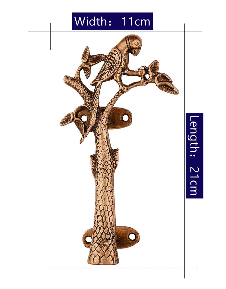 Parrot in a Tree Brass Door Pull Handmade Hardware