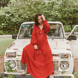 Shyla Boho Cotton Long Sleeve Red Dress