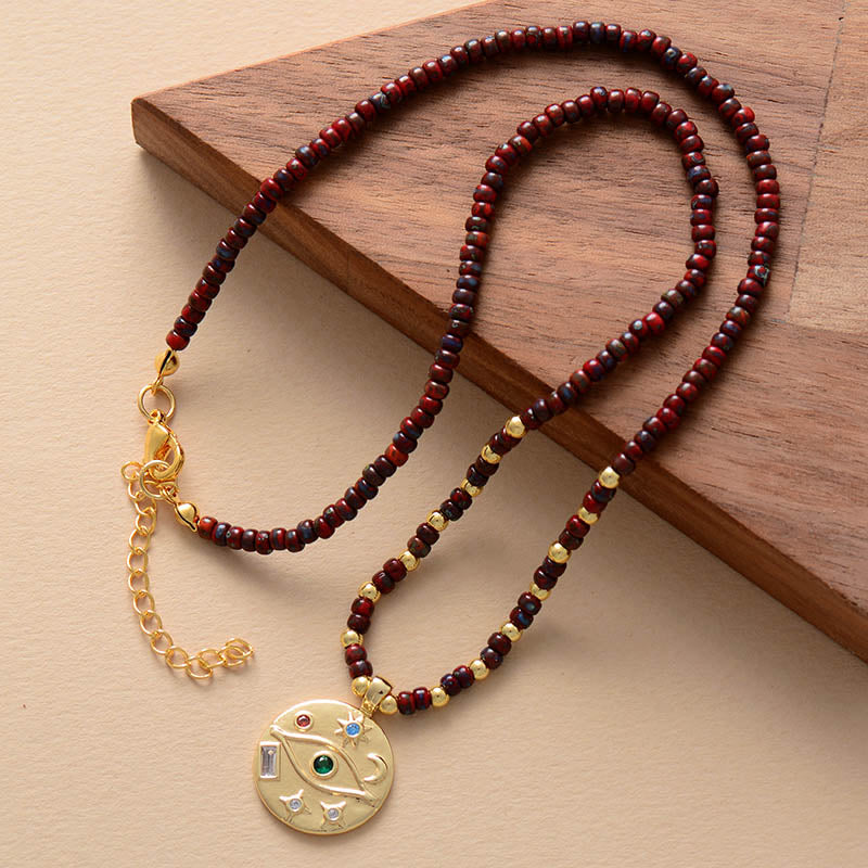 Horn Evil Eye Heart Pendant Glass Seed Beads Short Choker Necklaces