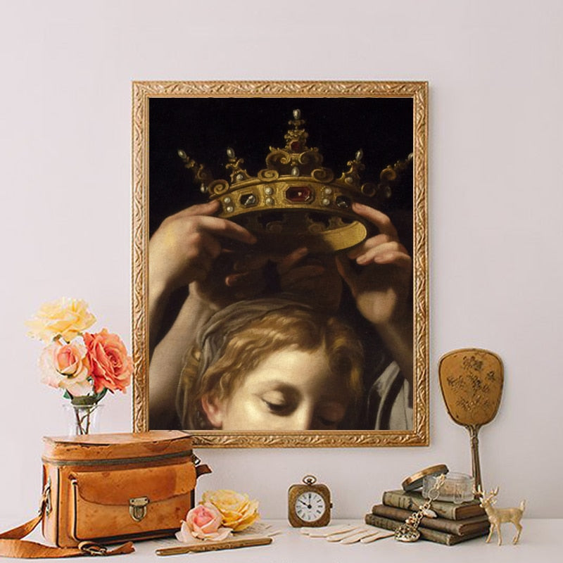 Crowned Portrait Altered Art Prints Vintage Poster Eclectic Gallery Wall Art Canvas